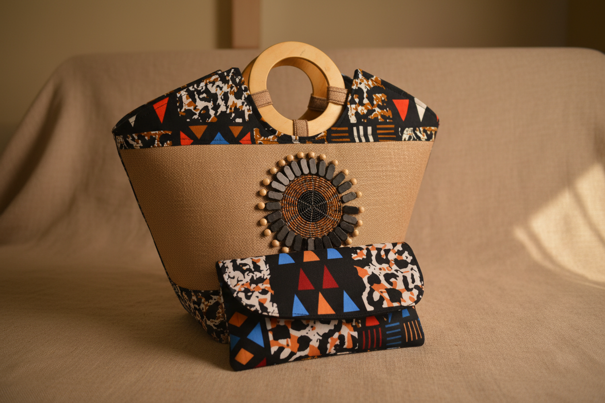 Ankara Bucket Bag with Wallet Lifestyle