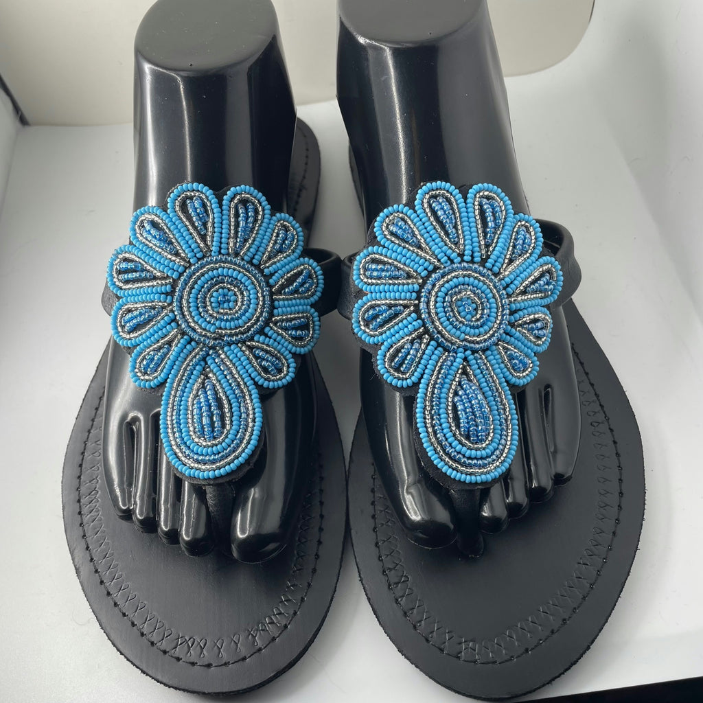 Blue Beaded Slippers