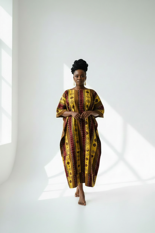 Brown Boubu - Mid-Calf Full Dress AI Model Photo