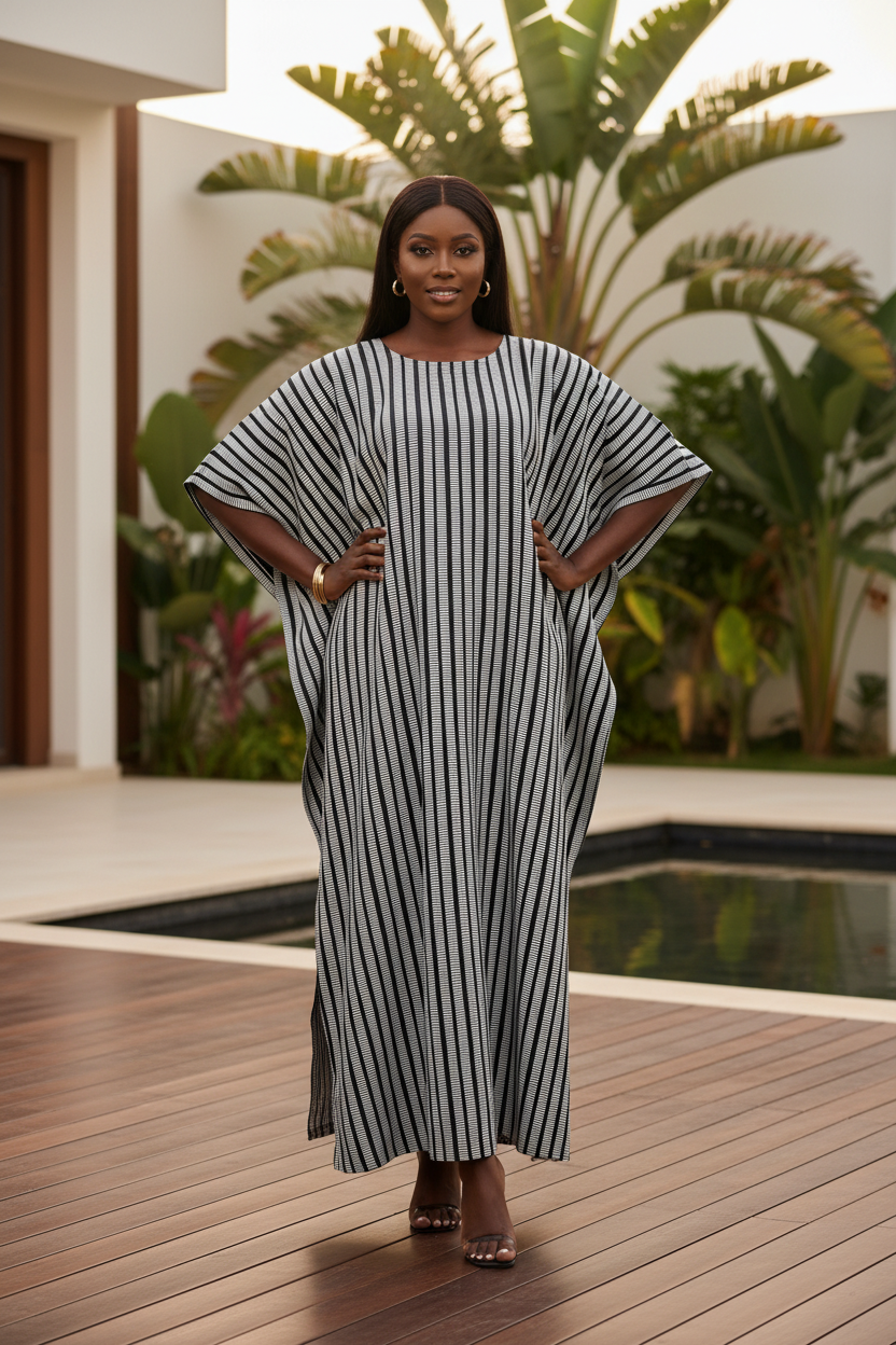 White and Black Lined Boubu calf-length lifestyle